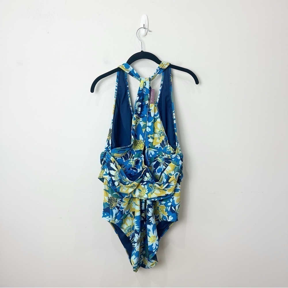Adore Me Monroe One Piece Swimsuit Bathing Suit Blue Yellow Floral - Picture 2 of 5